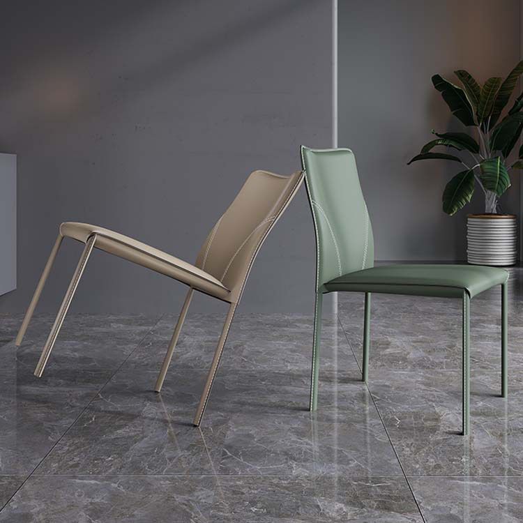 Minimalist Style Armless Solid Back Dining Side Chairs Leather Dining Side Chair