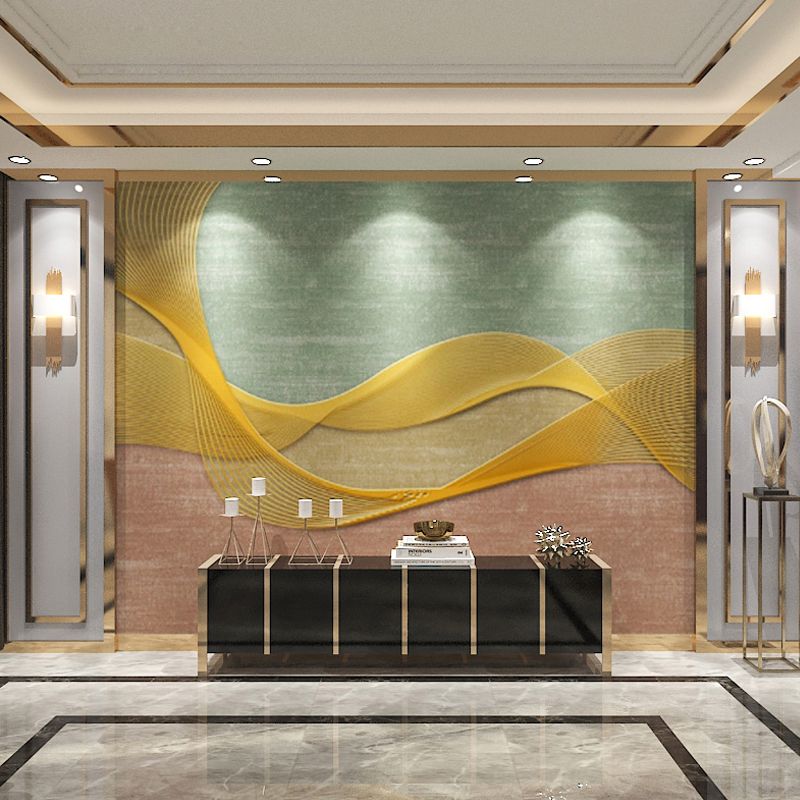 Illustration Style Flowing Line Mural Extra Large Wall Decor for Gallery, Personalized Size Available