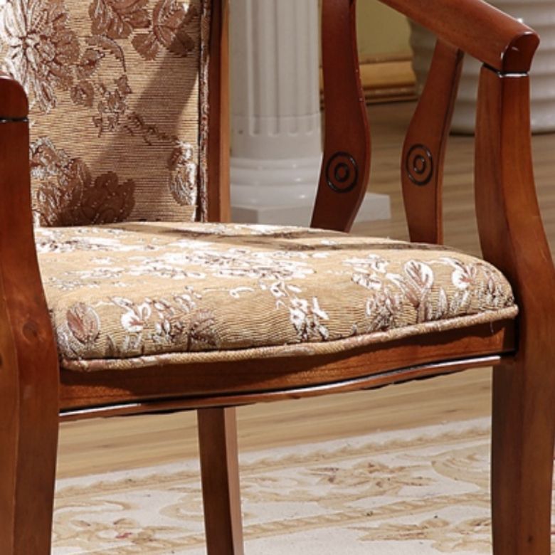 Indoor Dining Arm Chair Solid Wood Frame Dining Chair in Brown