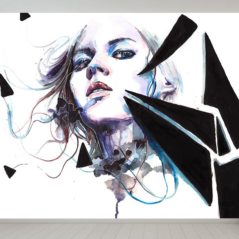 Fashion Girl Portrait Papier peint mural Décoration murale contemporaine en couleur pastel