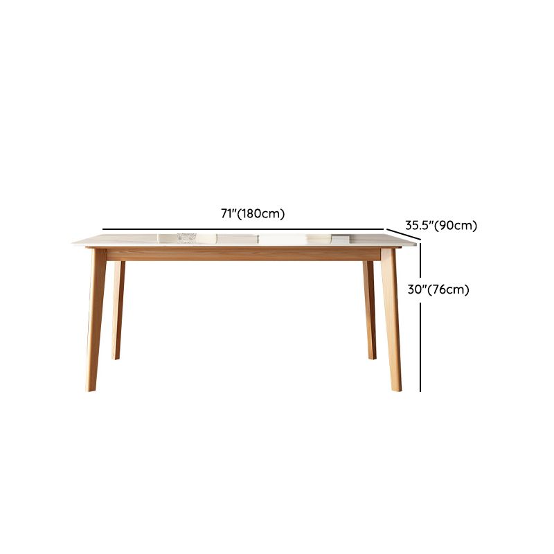 Modern Rectangular Stone Top Dining Table with 4 Natural Beech Base