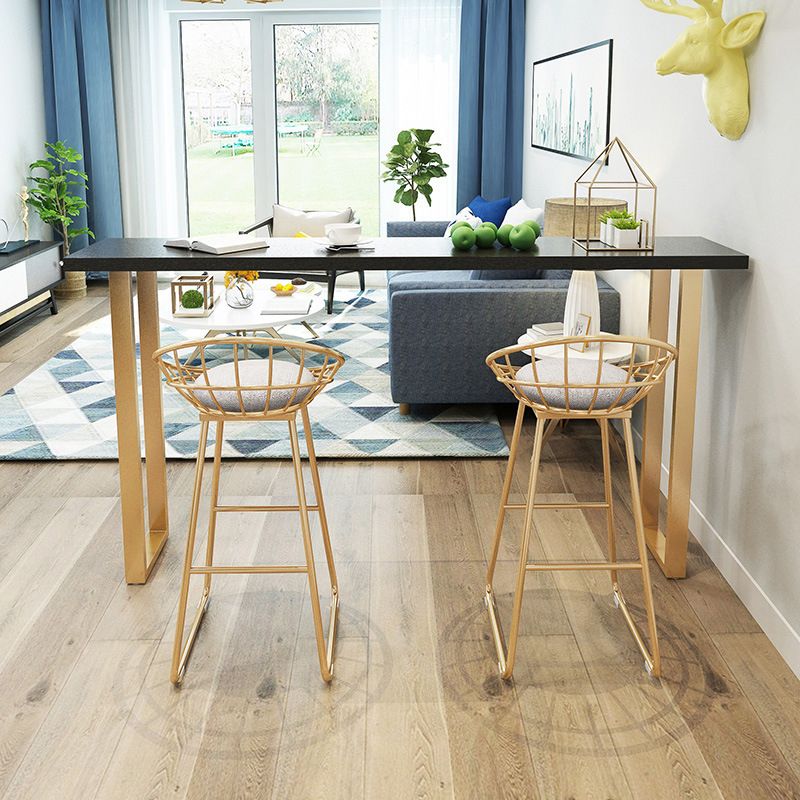 Black Glam Style Bar Table Rectangular Metal Bar Table with Gold Base