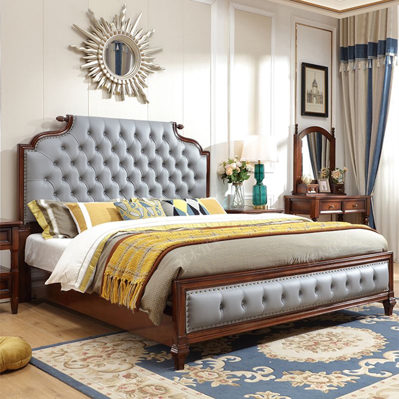 Traditional Brown Panel Bed 57.08" High Oak Bed with Upholstered Headboard