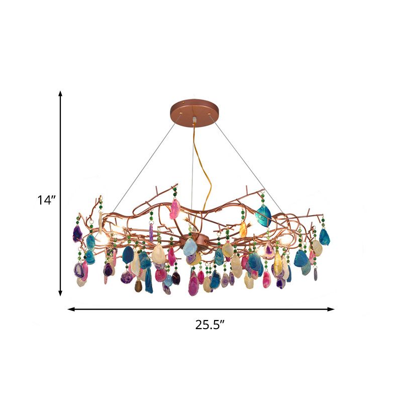25.5 "/33.5" brede rosé goud cirkelvormige kroonluchter verlichting art deco agaat multi -lichten hangende lamp armatuur