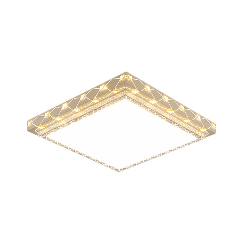 Lampe encastrée ronde/carrée métallique, plafonnier LED contemporain en blanc avec décoration en cristal biseauté