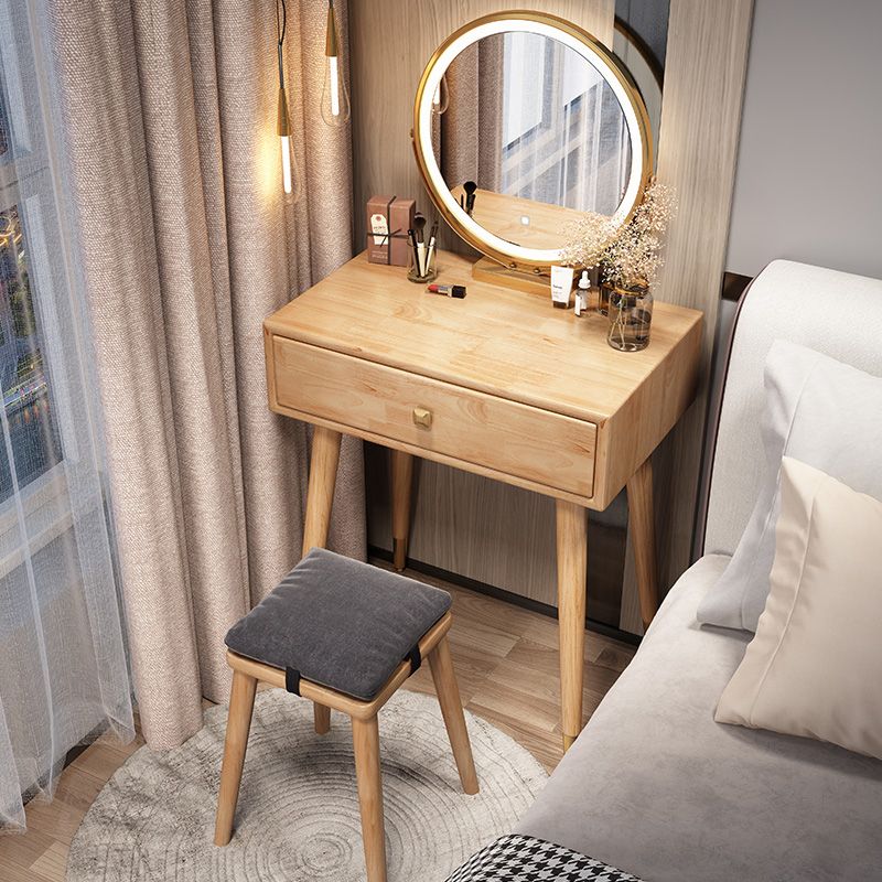 Scandinavian Rubberwood Makeup Counter with Drawer Vanity Dressing Table
