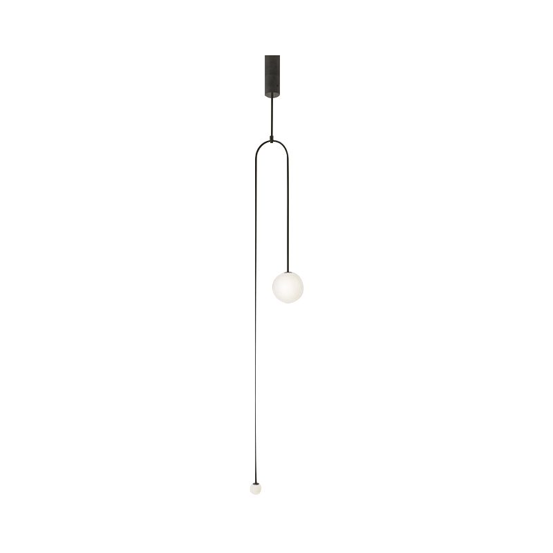 2 Lights Living Room Pendant Light with Global Glass Shade Modern Style Black Suspension Lamp, 48"/64" Length