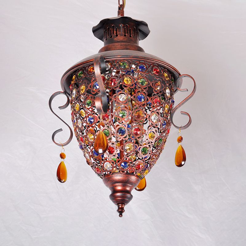 Copper 1-Bulb Down Lighting Bohemian Metal Pine Cone Hanging Light Fixture for Hallway