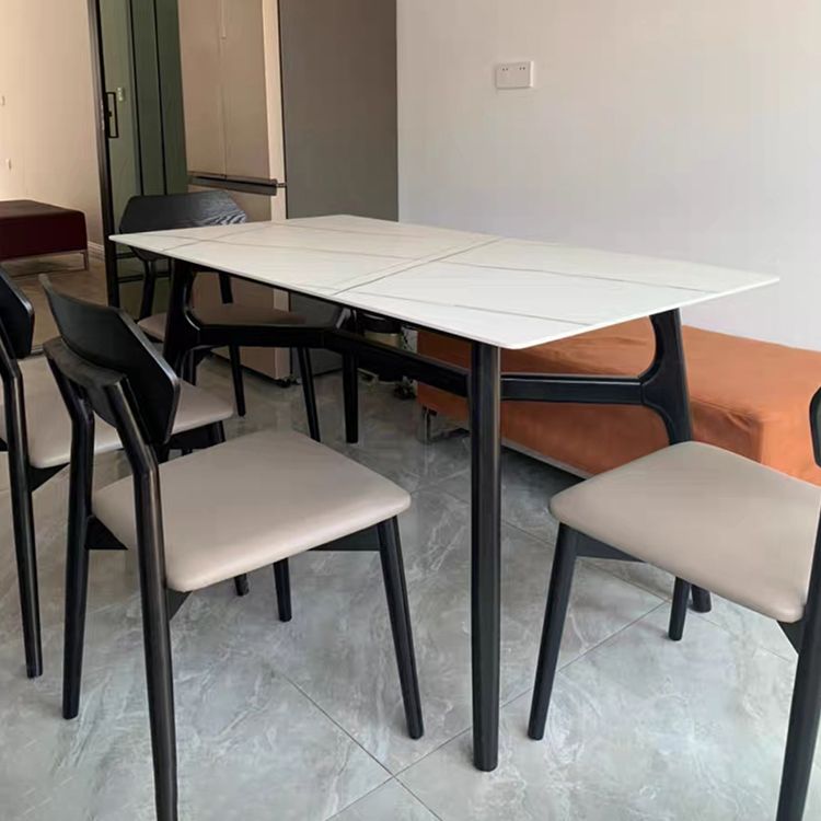 Sintered Stone White Dining Table Minimalist Trestle Base Table for Dining Room
