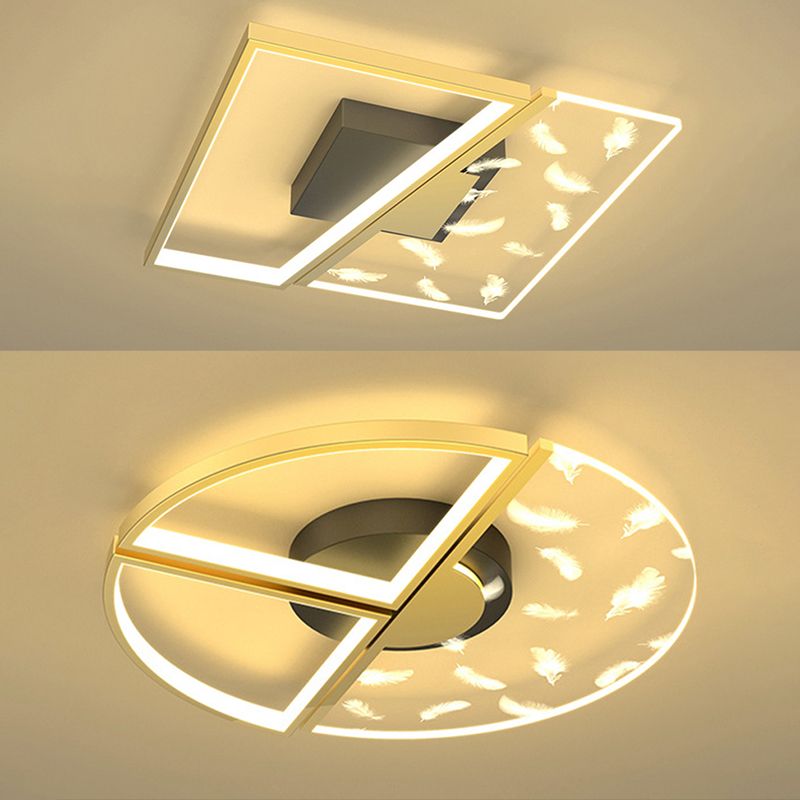 Feather LED Flush Mount Light Modern Acrylic Bedroom Ceiling Light in Black-Gold