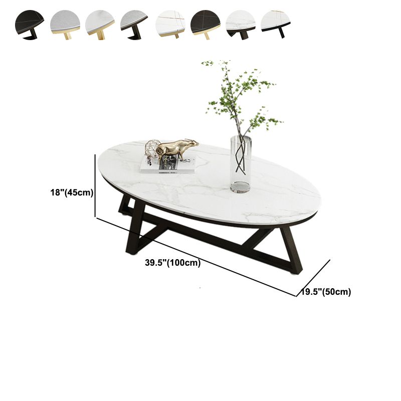 Glam Cross Legs Coffee Table Slate Oval Coffee Cocktail Table