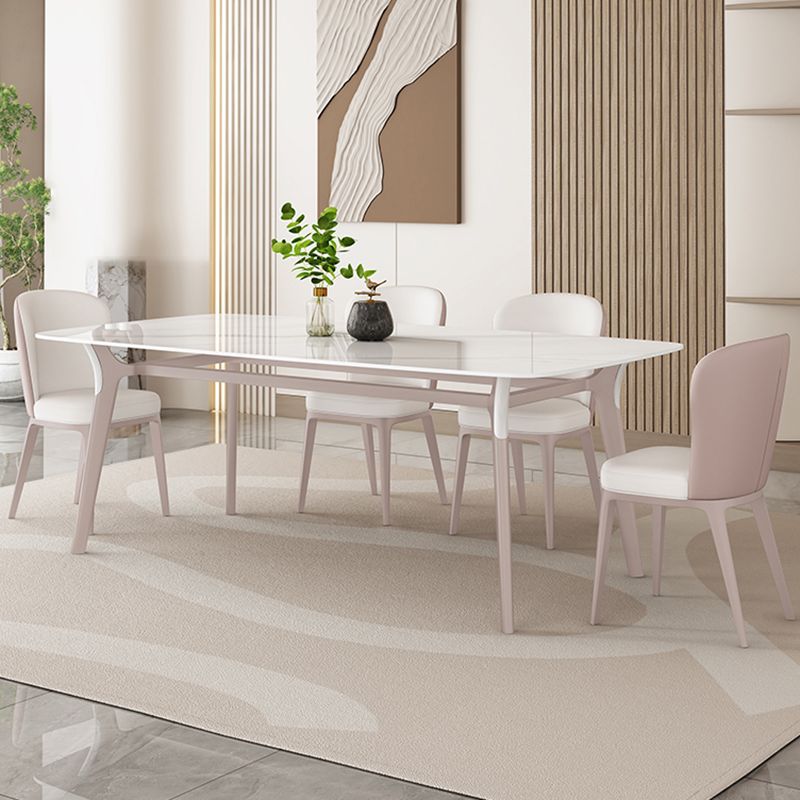 Glam Dinner Table Stone Rectangle Dining Room Table in White