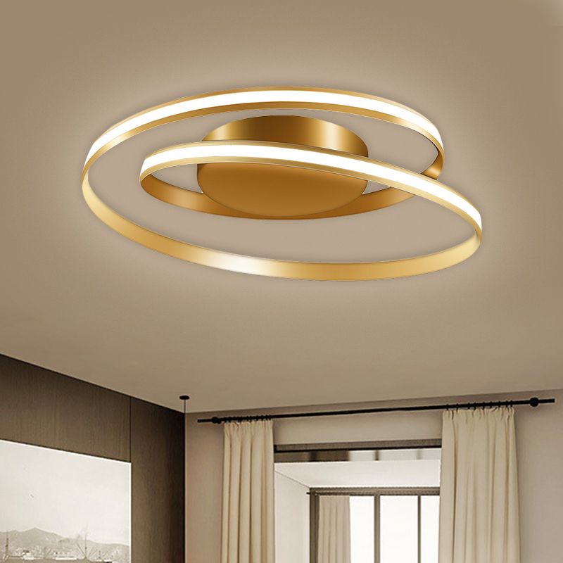 Plafonnier à anneau en spirale contemporain en métal LED doré, éclairage encastré en lumière chaude/blanche, 18"/23,5" de large