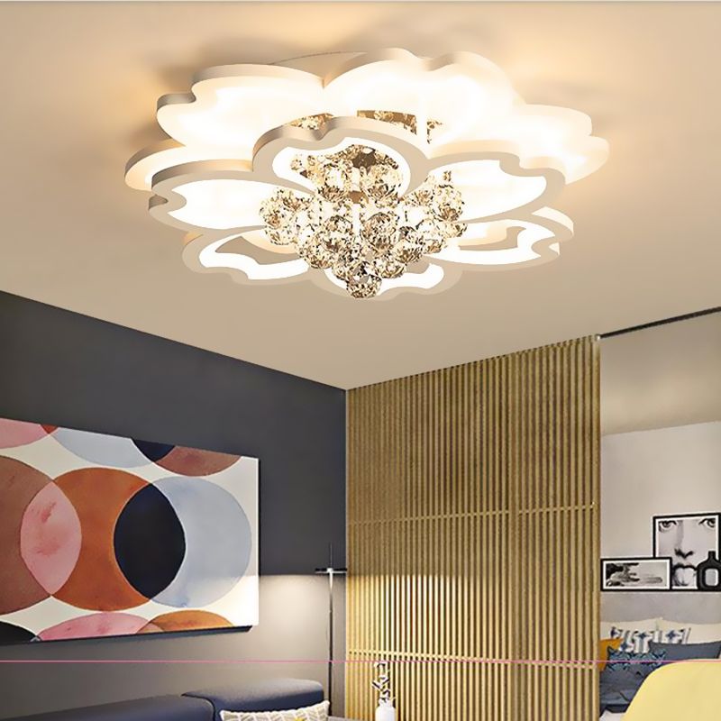Lampada da soffitto a forma di fiore con sfera di cristallo, moderna lampada da incasso a LED bianca in luce calda/bianca/quarta marcia
