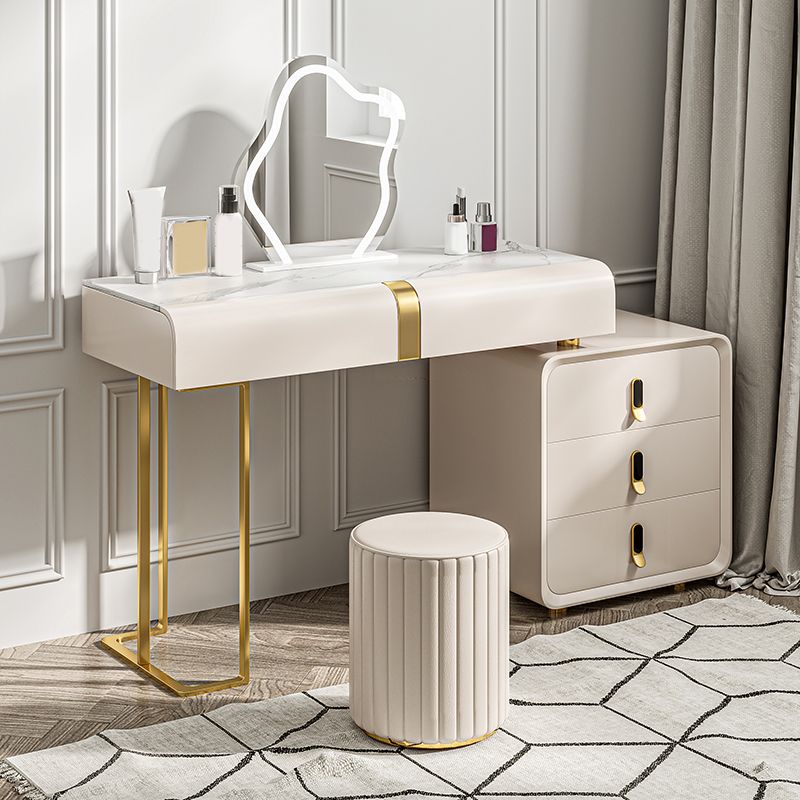 Glam Slate Top Makeup Vanity Desk Table 30.7" Tall Beige Dressing Table