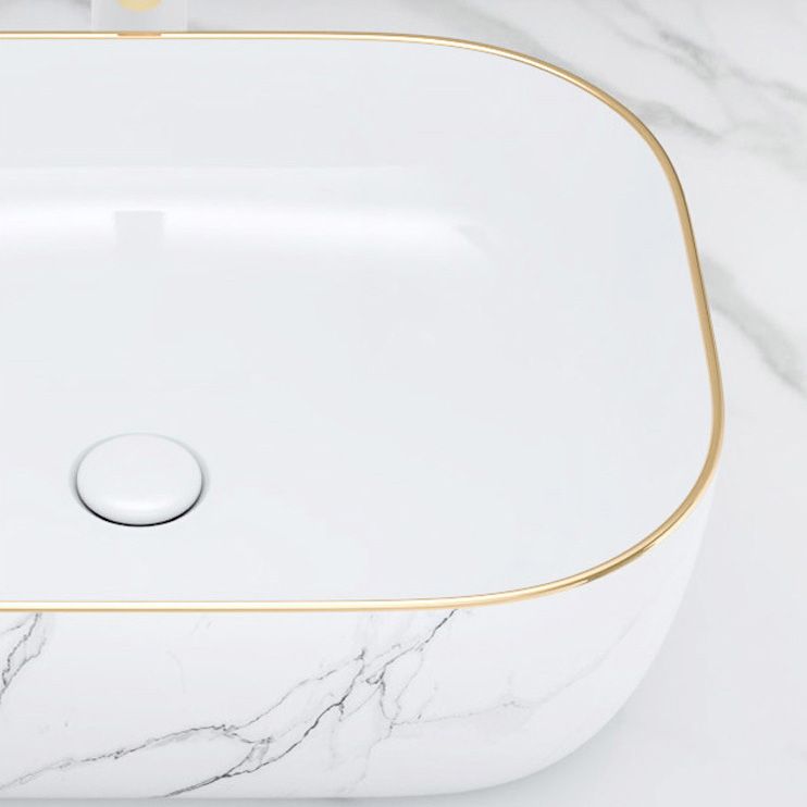 Modern Bathroom Sink Porcelain Pop-Up Drain Solid Color Rectangular Vessel