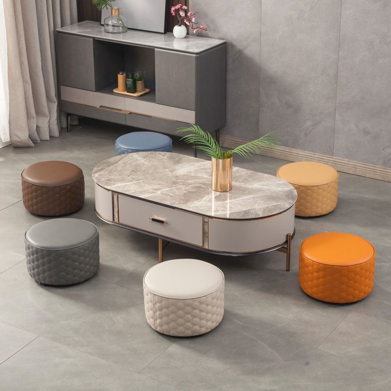 Genuine Leather Standard Stool Modern Minimalist Round Footrest
