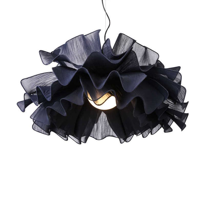 Fabric Wavy Pendant Light Fixture Nordic 1 Head Black/White Hanging Ceiling Light for Bedroom