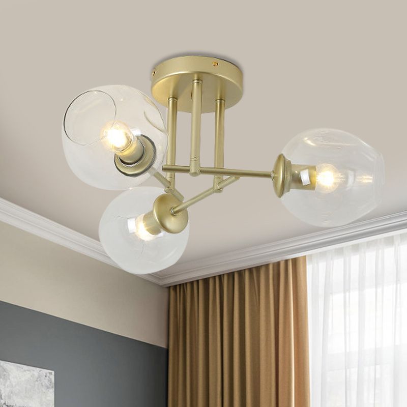 3/6/8 Luci Living Room Semi Flush Light Gold / Black Semi Flush Montaggio con Bubble Clear Glass Shade