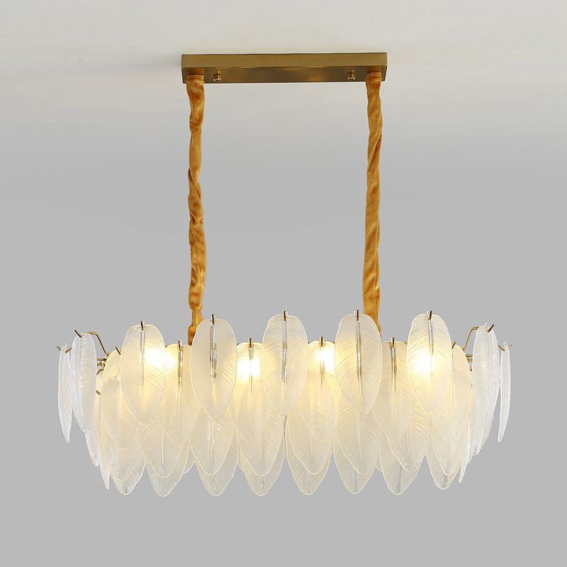 Modern Style Island Light Feather-shaped Glass Hanging Light for Dining Room