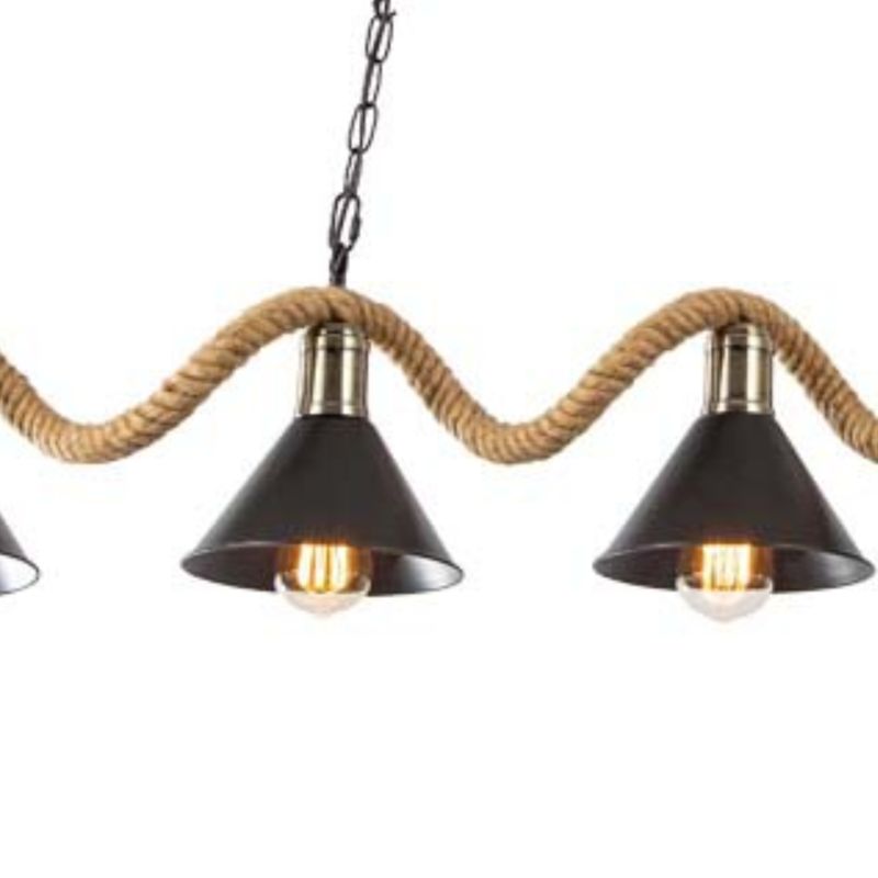 3 / 5 - Light Pendant Ceiling Fixture Iron Cone Shade Kitchen Island Light with Hemp Rope