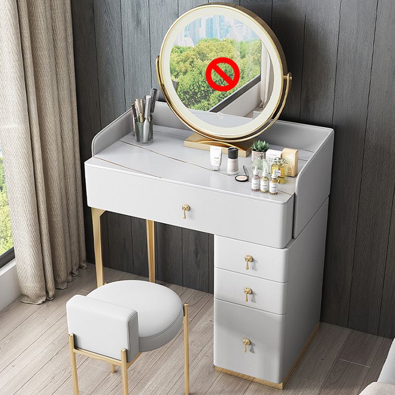 Stone Top Vanity and Stool Dressing Table Faux Leather Make-up Vanity