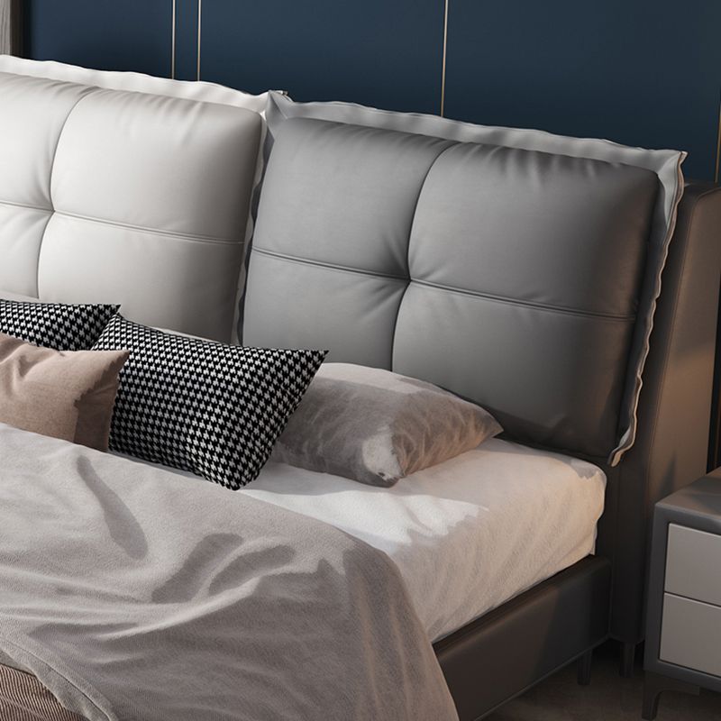 Solid Color Panel Bed Mid-Century Modern Solid Wood Standard Bed with Headboard