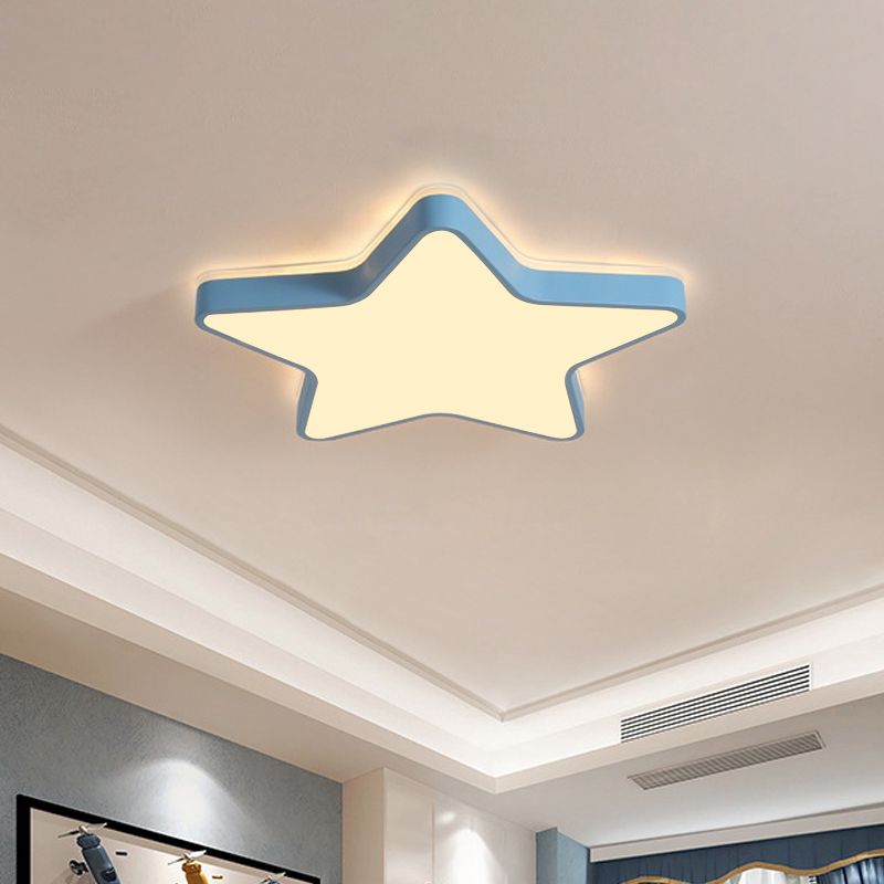Pink/Blue/White Star Flush Light Cartoon Acrylic LED Flush Mount Ceiling Light in Warm/White Light for Childrens Bedroom