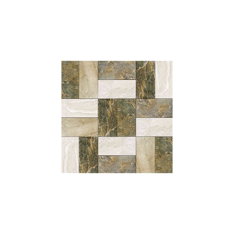 Marble Patchwork Wallpaper Panels Green-White Modern Wall Art for Living Room, Stick On