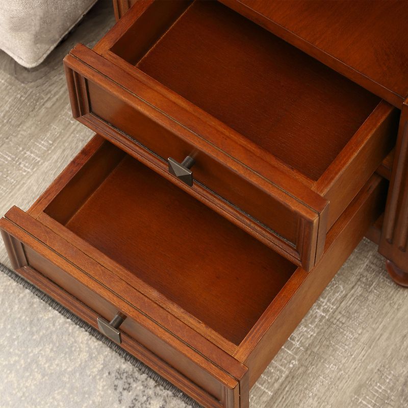 24" Tall Top Side with Two Drawer Table 4 Wooden Legs Single End Table