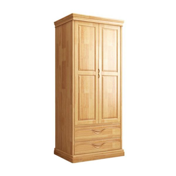 Rubberwood Armoire with Garment Rod Traditional Storage Cabinet with Drawers