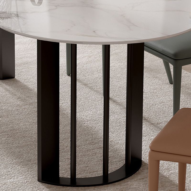 Mesa de piedra de mesa ovalada moderna con base de doble pedestal