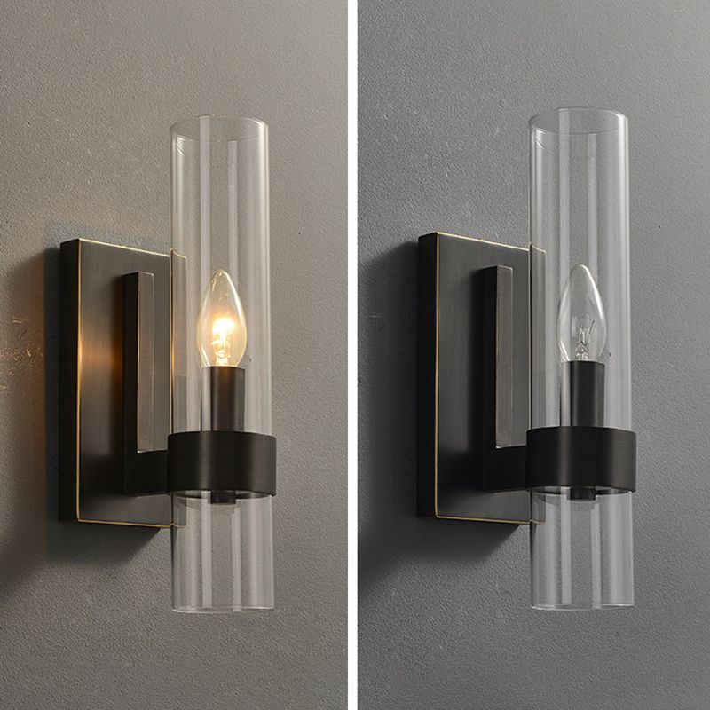 Cylinder Shape Glass Wall Light Industrial Style 1 Light Wall Light Sconce