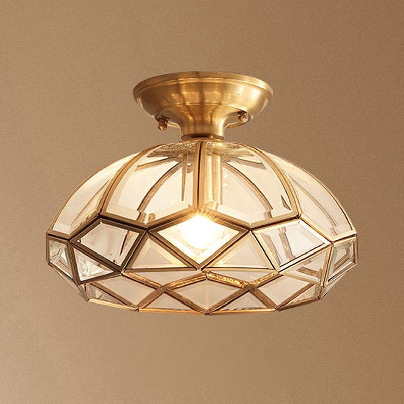 1 Light Semi-Flush Ceiling Light Traditional Glass Ceiling Mount Lamp for Bedroom