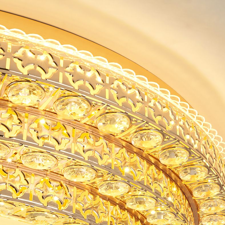 Crystal Gold LED Ceiling Light in Modern Luxury Style Wrought Iron Flush Mount with Glass Shade