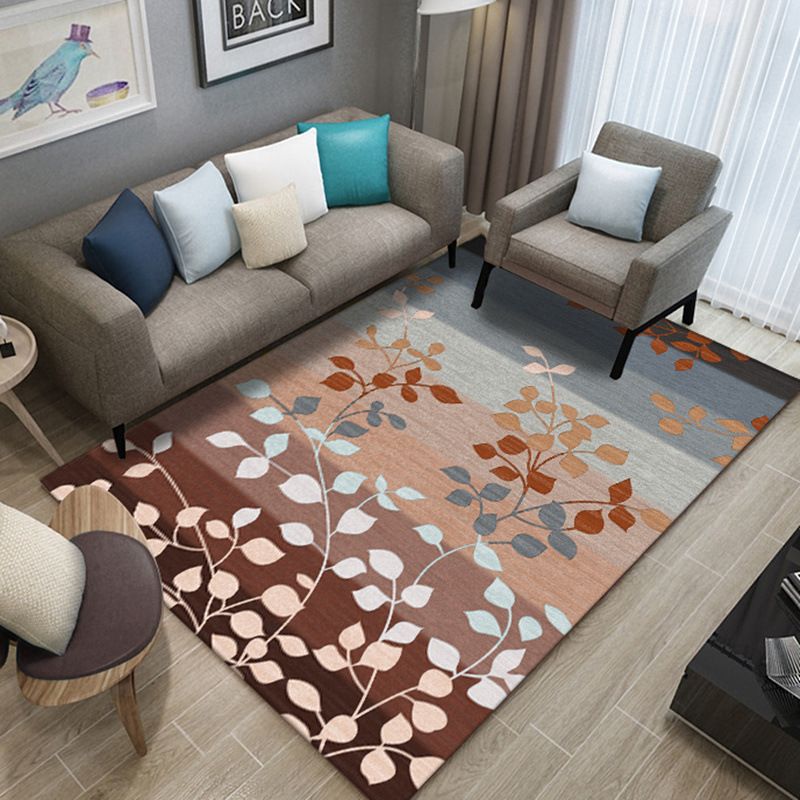 Nordic Living Room Rug Multicolor Patterned Carpet Polyester Stain Resistant Washable Anti-Slip Rug