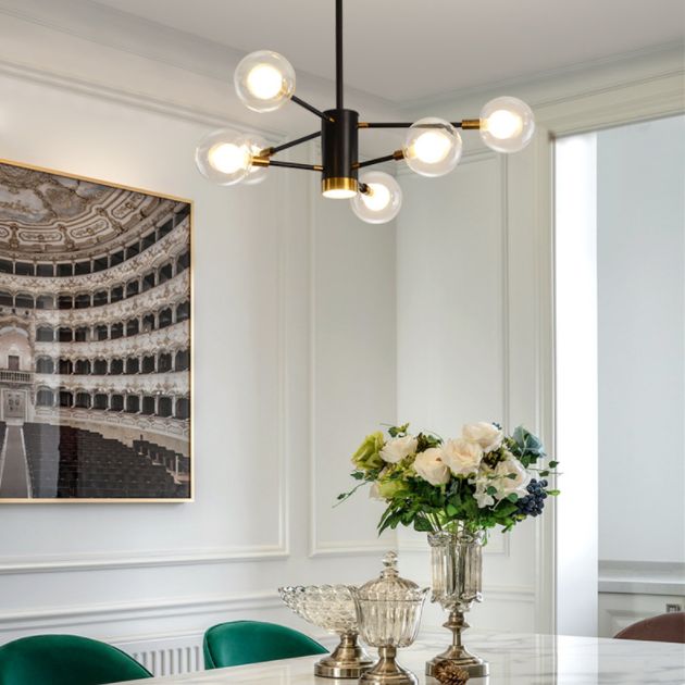 Post-Modern Starburst Hanging Chandelier Light Clear Globe Glass Ceiling Chandelier for Living Room