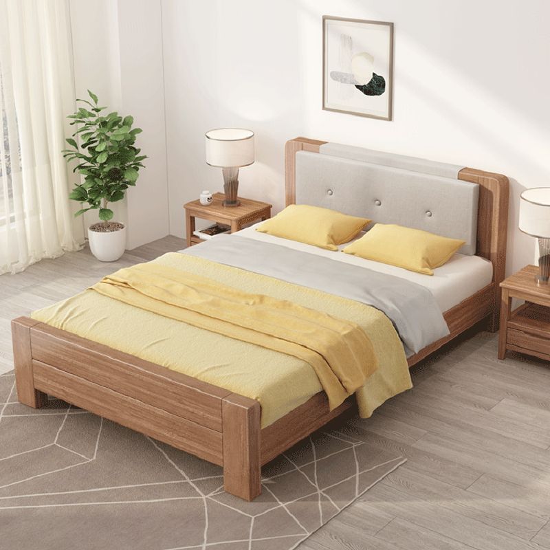 Scandinavian Walnut Panel Rectangular with Headboard Bed Frame