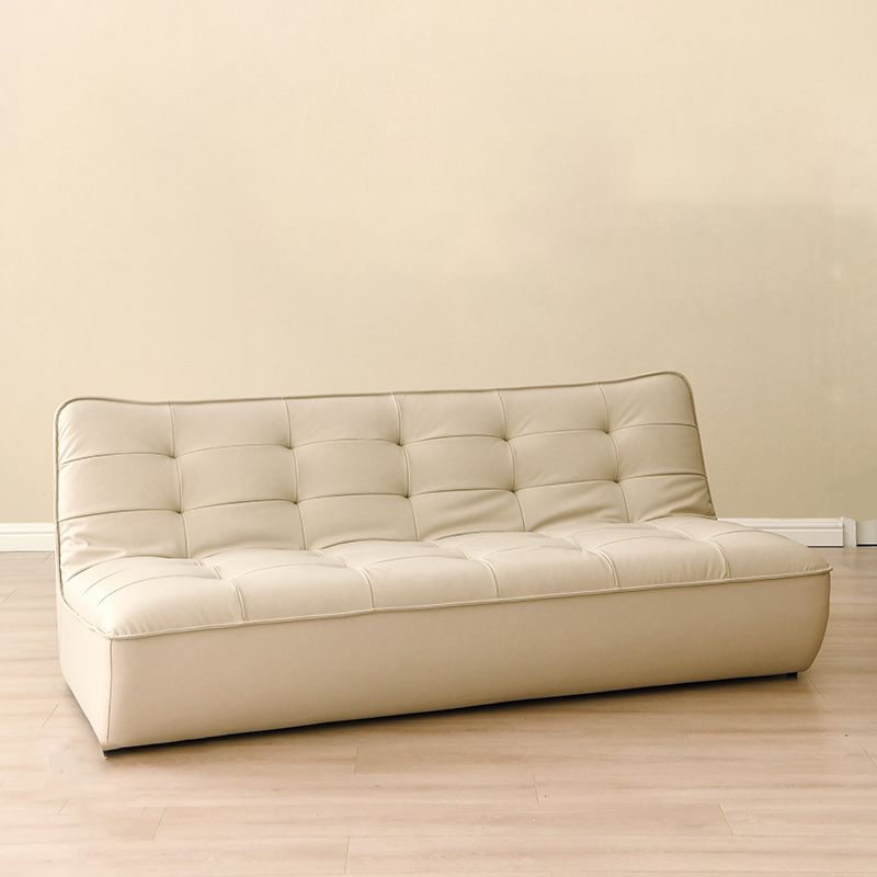 Armless Faux Leather Sofa Mid Century Modern Tufted Back Sofa