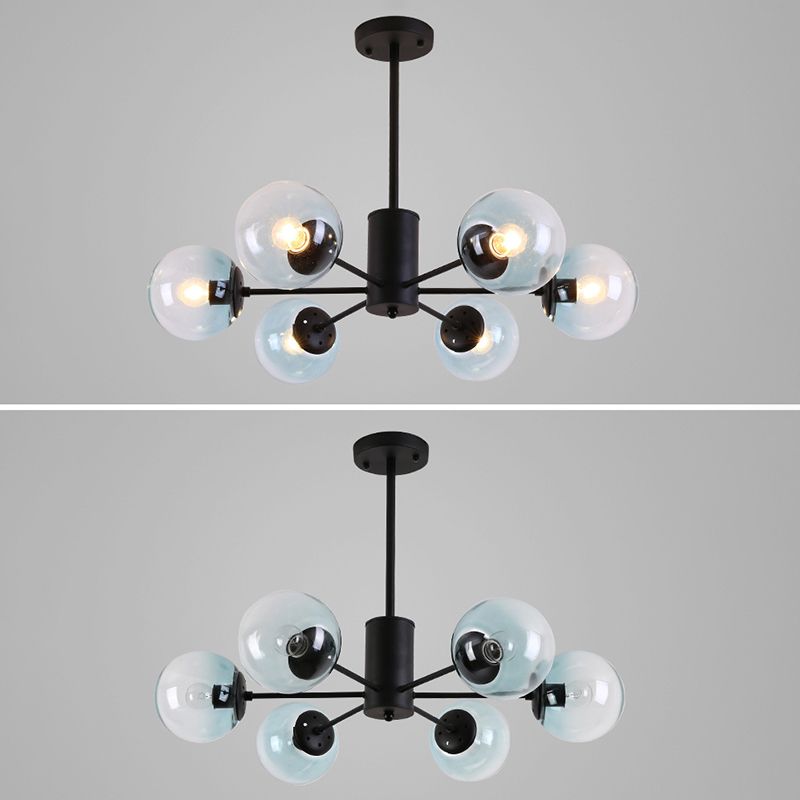 Lampadino in vetro in ferro battuto nero lampadario multi luci a sospensione in stile nordico per sala da pranzo