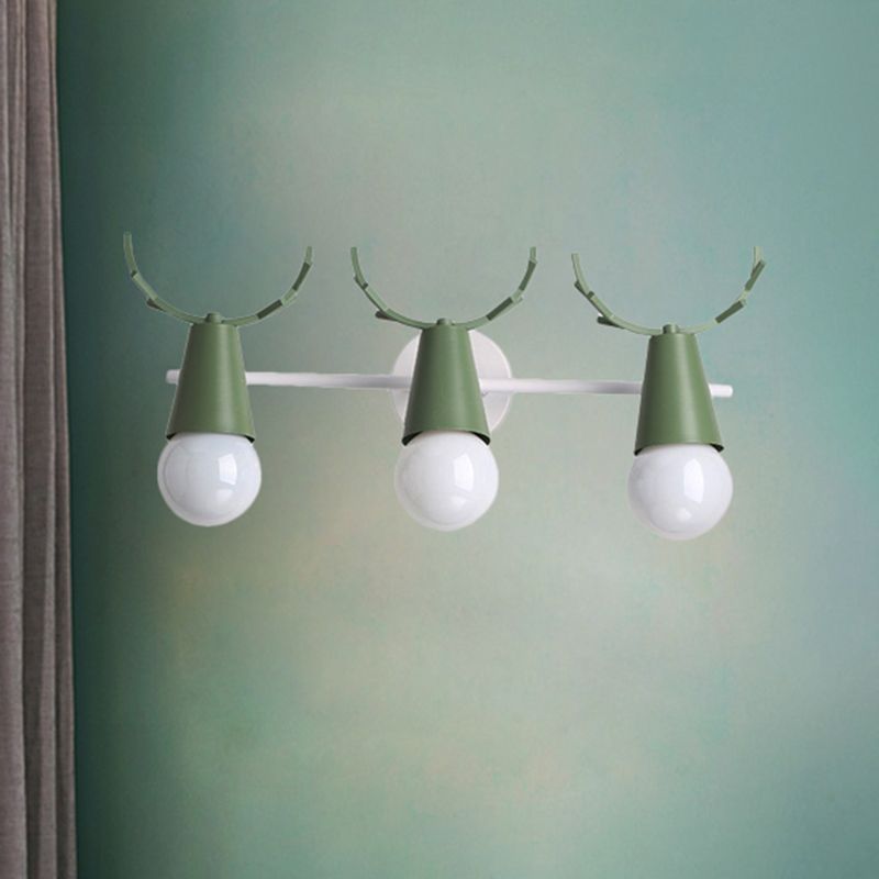 Metal Conical Wall Sconce with Deer Horn Bedroom 3 Heads Nordic Undertint Wall Light