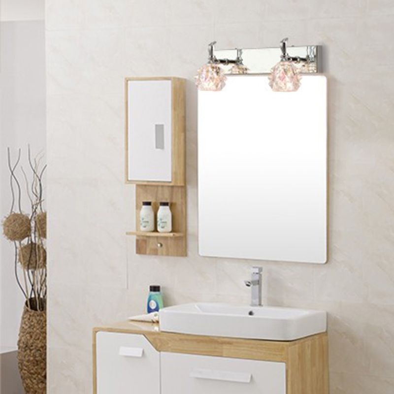 1 / 2 / 3 / 4 - Light Chrome Bath Lighting Glass Shade Adjustable Bath Sconce