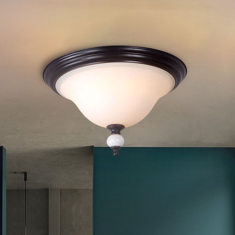 Plafonnier en verre opale à dôme, plafonnier classique à 2 ampoules pour chambre à coucher, noir