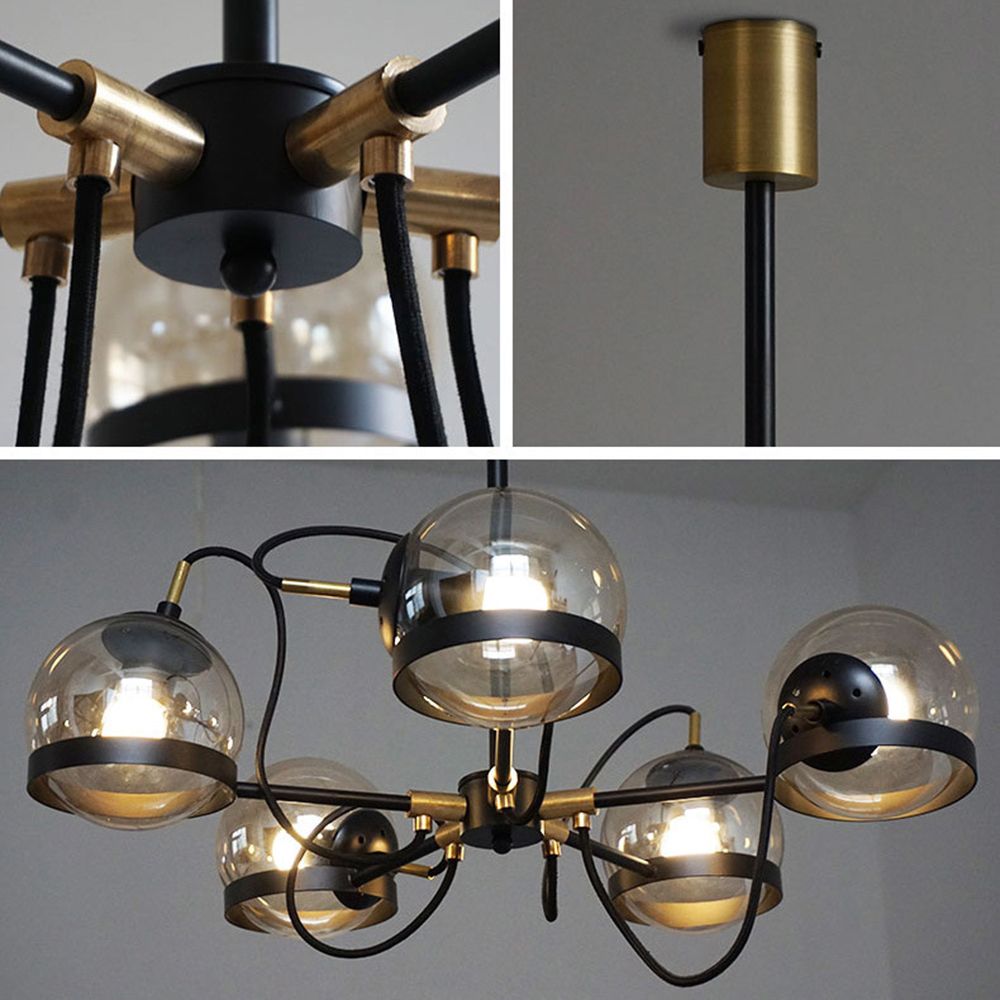 Global en verre transparent pendant lustre moderniste multiclaval kit de lumière suspendue noir / or avec nuance de balle en verre fumée intérieure