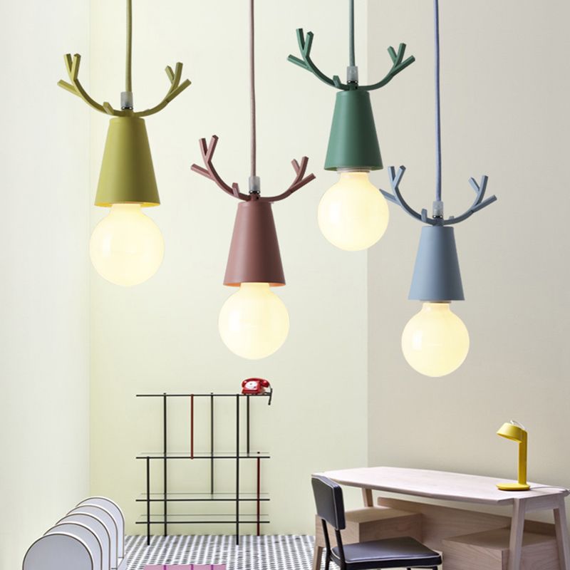 Geweih Metallanhänger Beleuchtung Nordic 1 Lampendecke Hanglampe mit offenem Glühbirnendesign