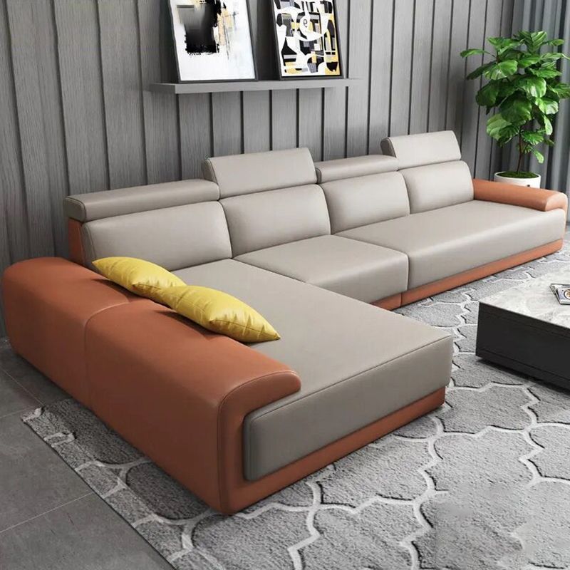 Modern Sectional with Adjustable Head Pillow and Pillow Top Arm