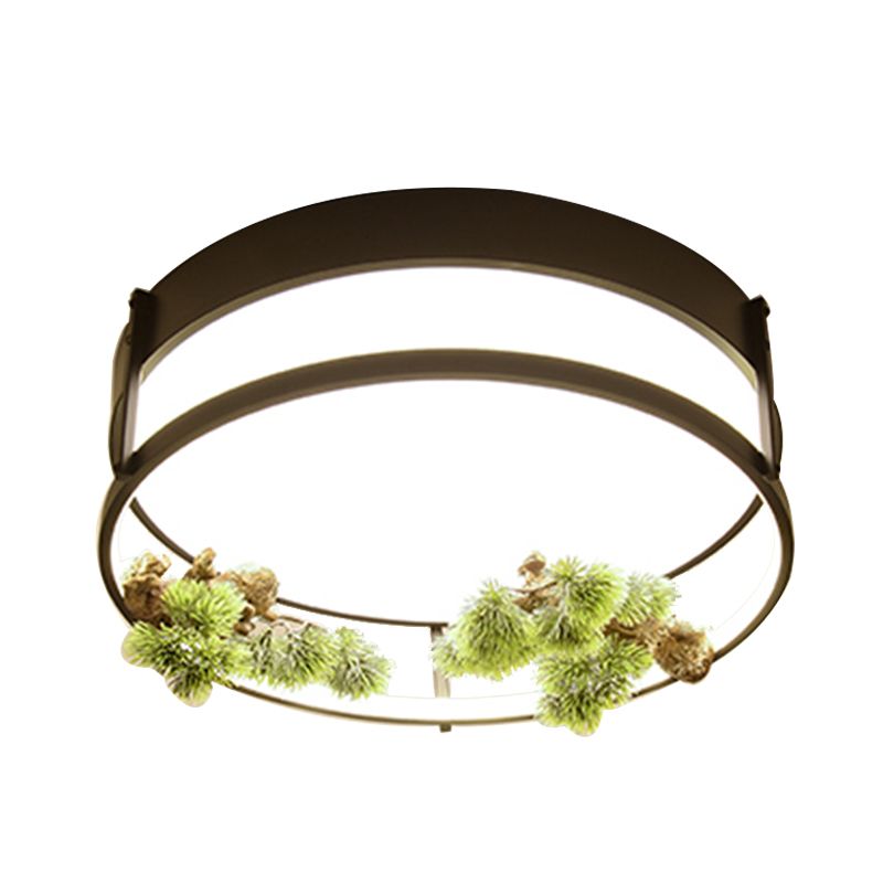 Black/Gold LED Ceiling Fixture Industrial Metal Square/Round Plant Flush Mount Light for Bedroom, 16.5"/20.5" W