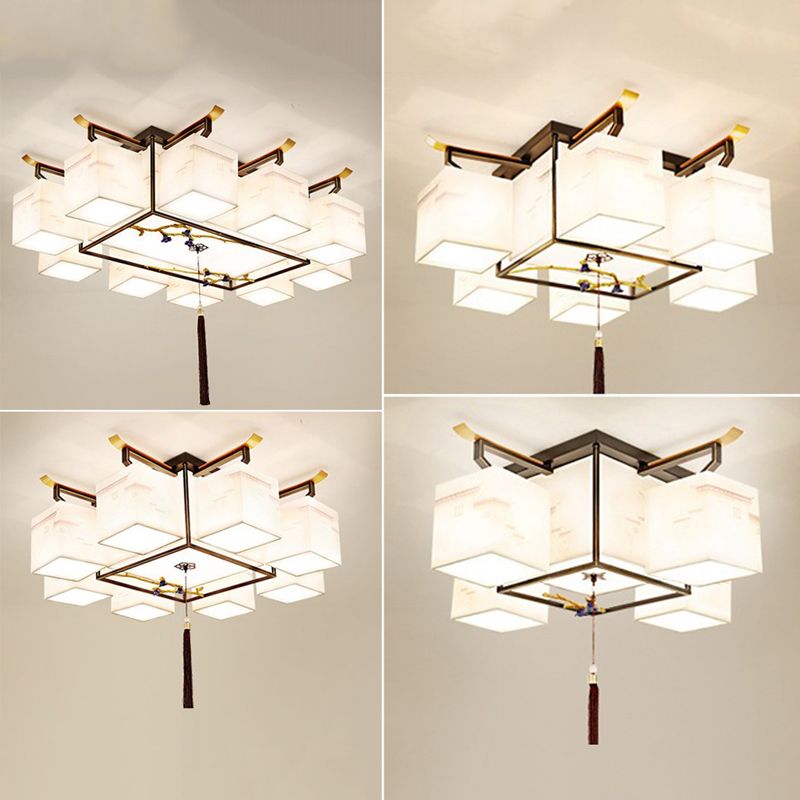 Traditional Style Ceiling Lamp Fabric Flush Mount Lighting for Living Room