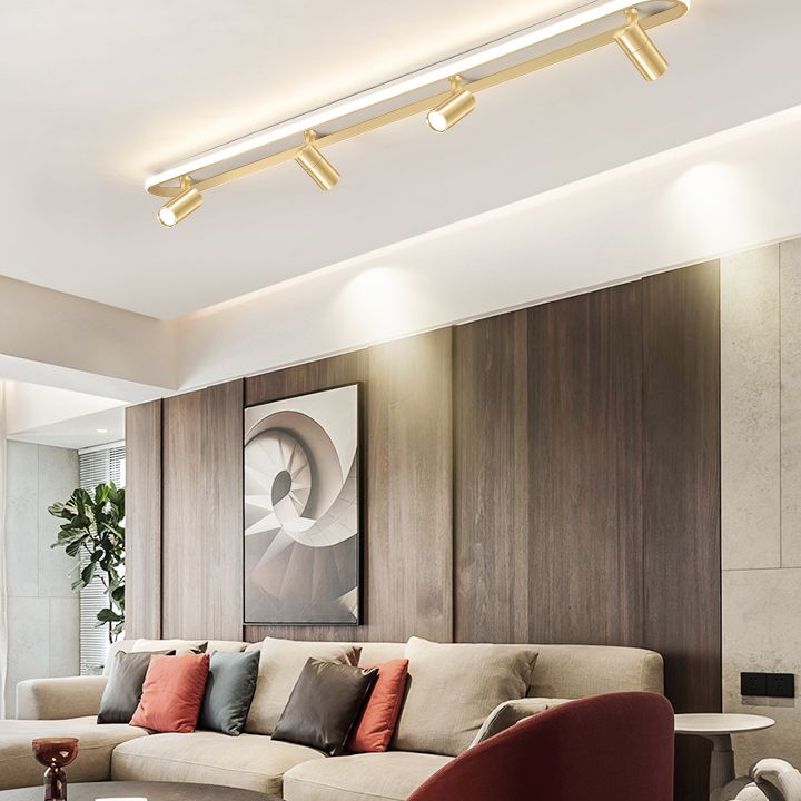 Gold länglich LED Semi Flush Mount in moderner Einfachheit Metall Deckenleuchte für Wohnzimmer