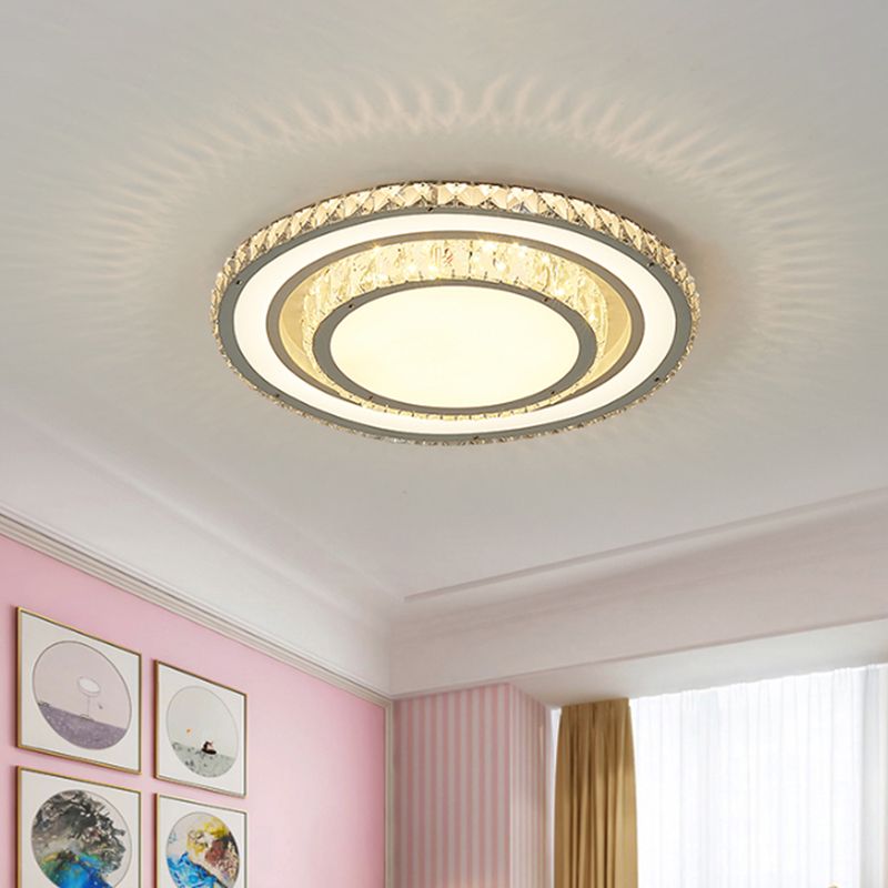 Clear Crystal Round Flush Mount Light Simplicity 14"/19.5" Width LED Ceiling Lighting in White